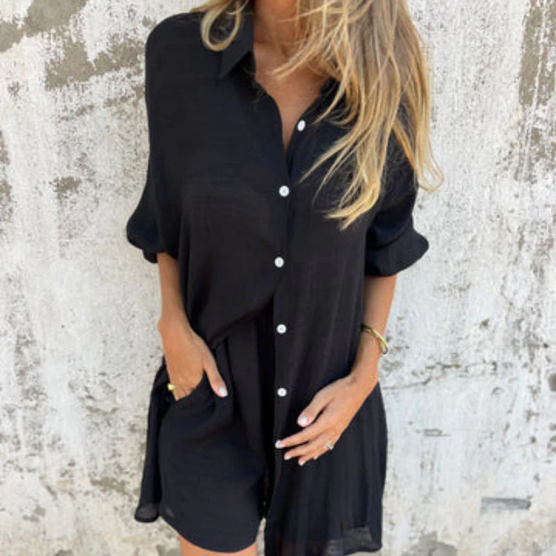 Funa | Women's Two-Piece Button-Up Shirt and Pants Set - Image 4