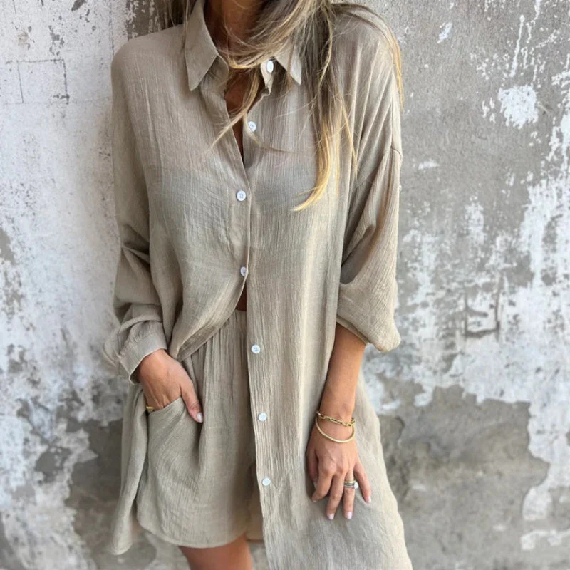 Funa | Women's Two-Piece Button-Up Shirt and Pants Set - Image 9