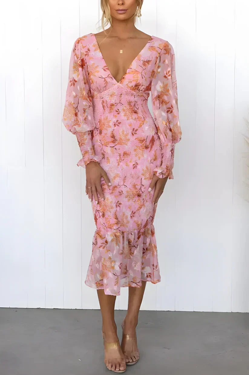 Gabrielle | Women's Floral Flowy Draped Dress Evening - Image 2