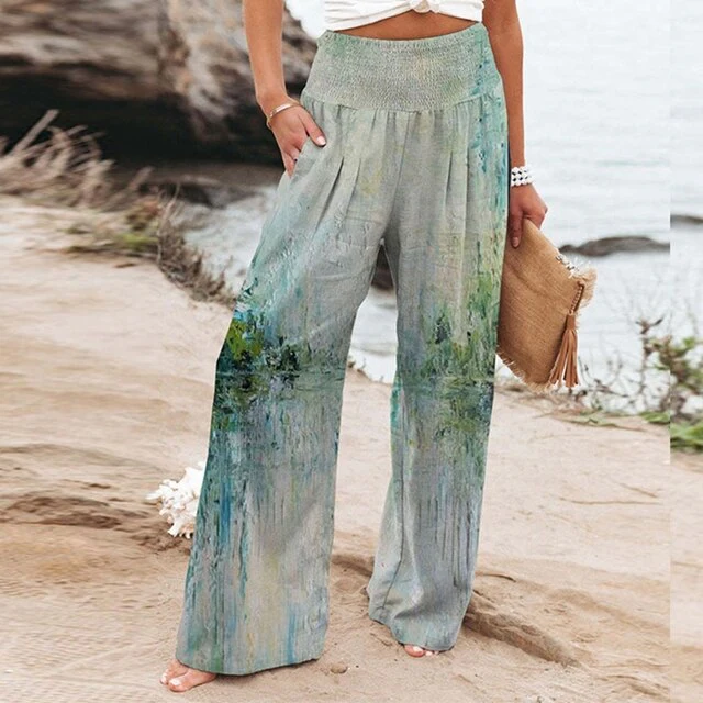 Garlie | Women's Floral Wide Leg Pants High Waist Casual Summer - Image 3