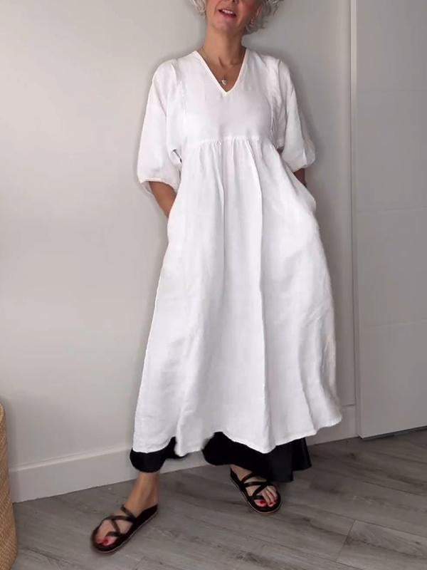 Genevieve | Women's V Neck Tummy Control Draped Midi Dress with Pockets Casual - Image 5
