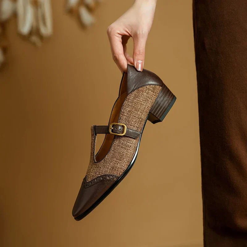 Cosima | Women's Two-Tone T-Strap Mary Jane Shoes Vintage Low Heel - Image 6