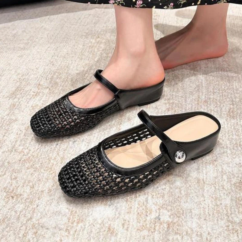 Goldie | Women's Mary Jane Mules Woven Flat Slip On Shoes - Image 11