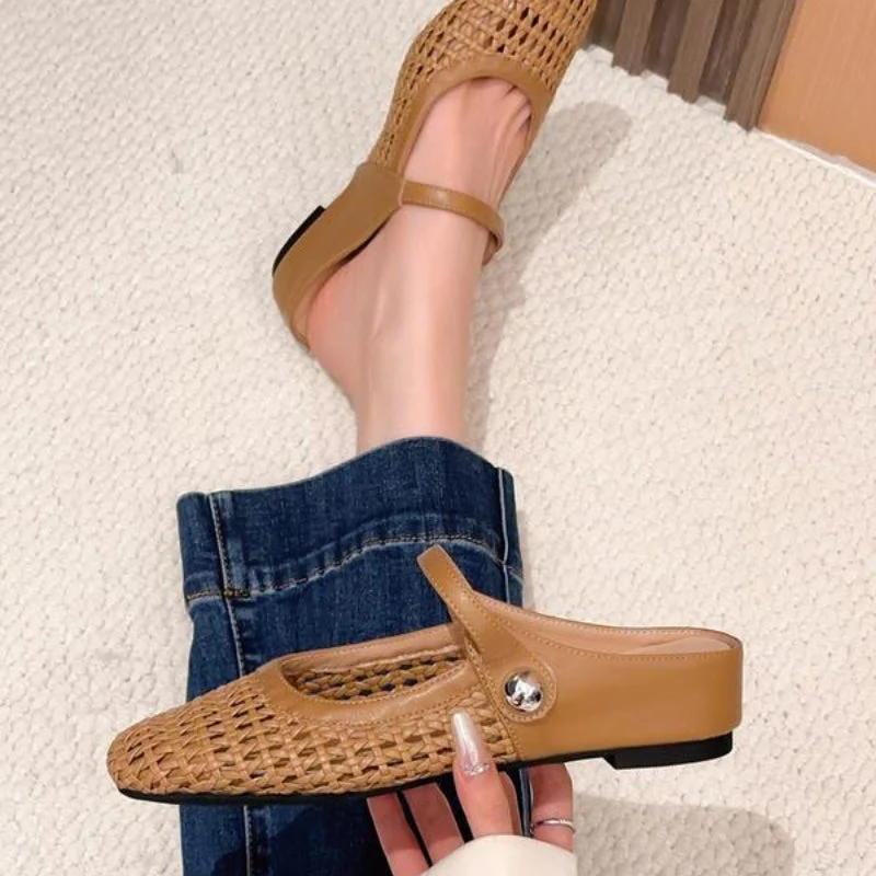 Goldie | Women's Mary Jane Mules Woven Flat Slip On Shoes - Image 12