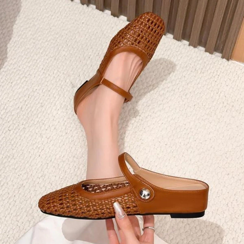 Goldie | Women's Mary Jane Mules Woven Flat Slip On Shoes - Image 13