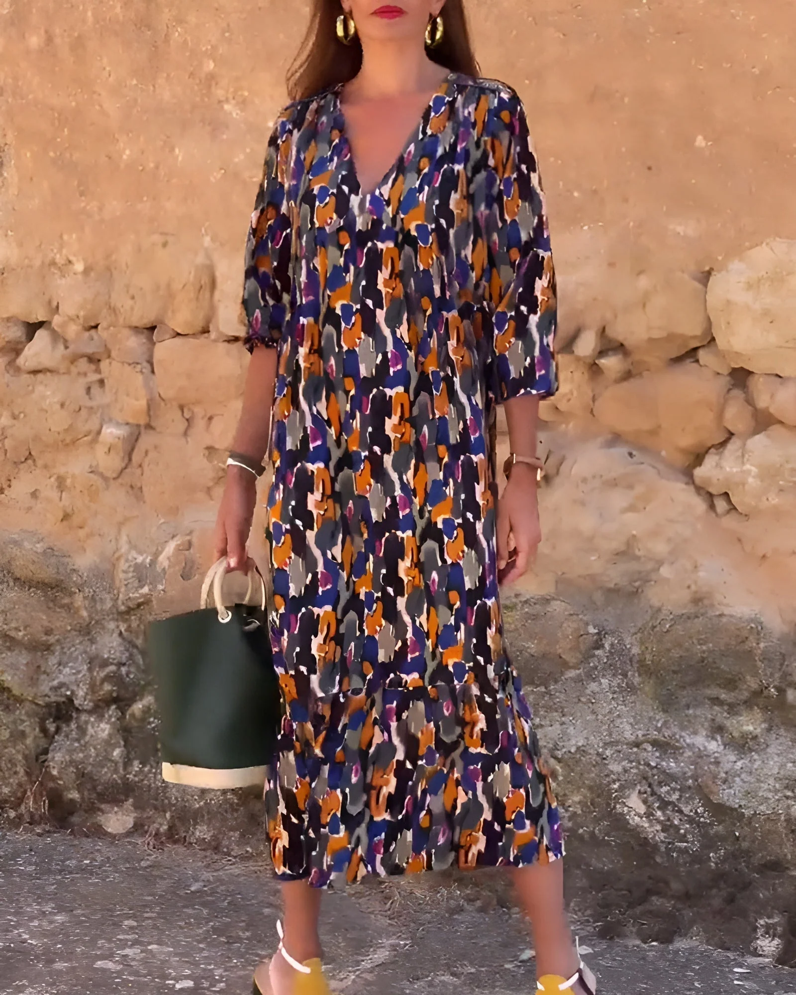 Hadley | Women's V Neck Tummy Control Flowy Printed Dress Evening - Image 3