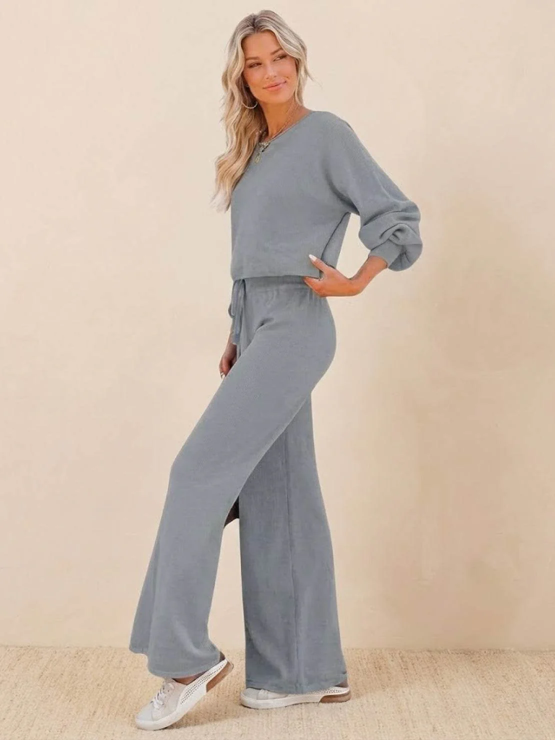 Hailey | Women's Cropped Sweatshirt and Wide-Leg Pants Lounge Set - Image 20