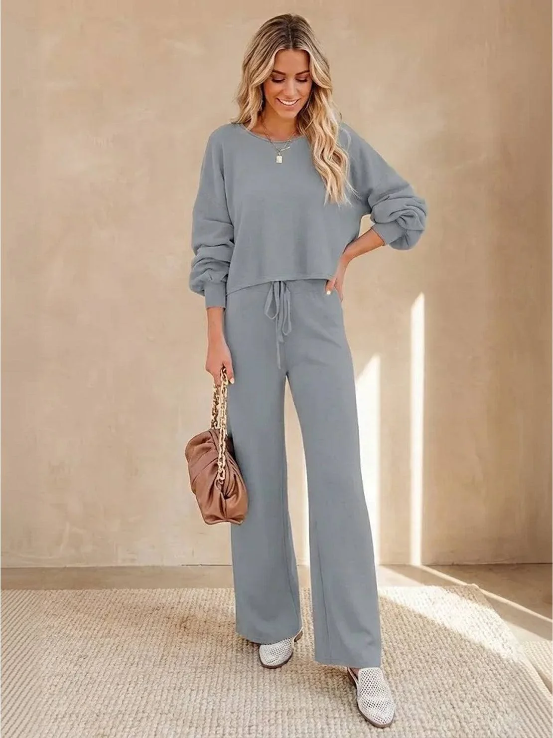 Hailey | Women's Cropped Sweatshirt and Wide-Leg Pants Lounge Set - Image 21