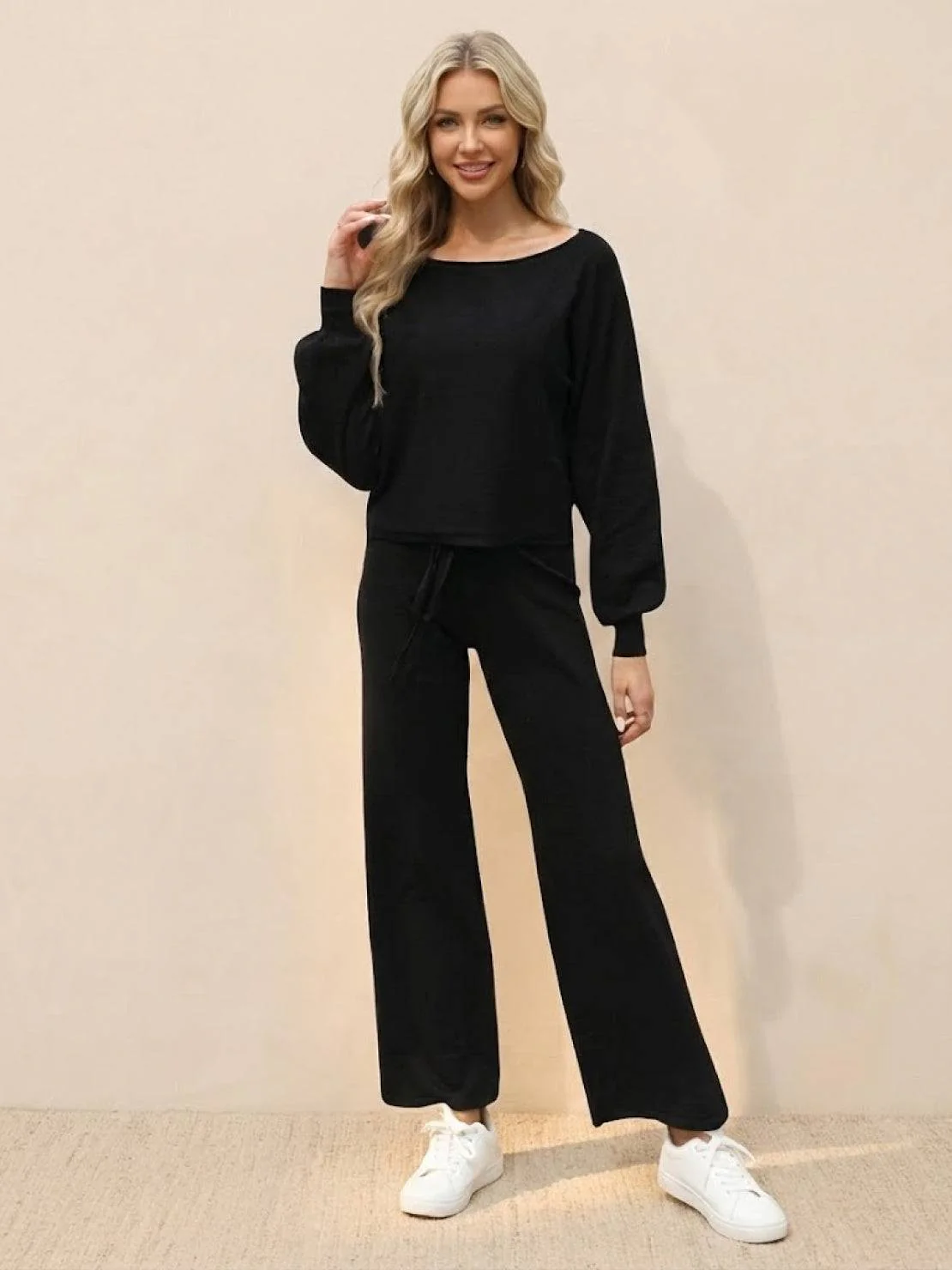 Hailey | Women's Cropped Sweatshirt and Wide-Leg Pants Lounge Set - Image 3