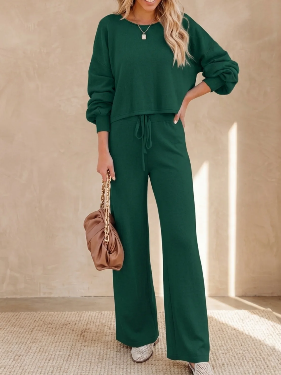 Hailey | Women's Cropped Sweatshirt and Wide-Leg Pants Lounge Set - Image 6