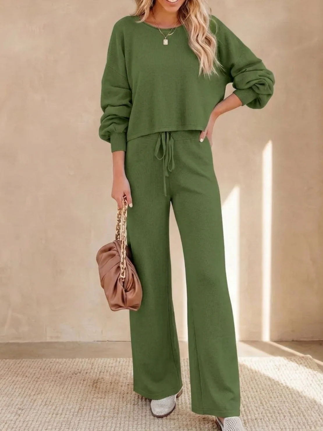 Hailey | Women's Cropped Sweatshirt and Wide-Leg Pants Lounge Set - Image 7