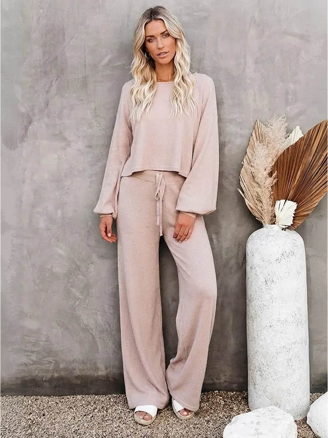 Hailey | Women's Cropped Sweatshirt and Wide-Leg Pants Lounge Set - Image 8