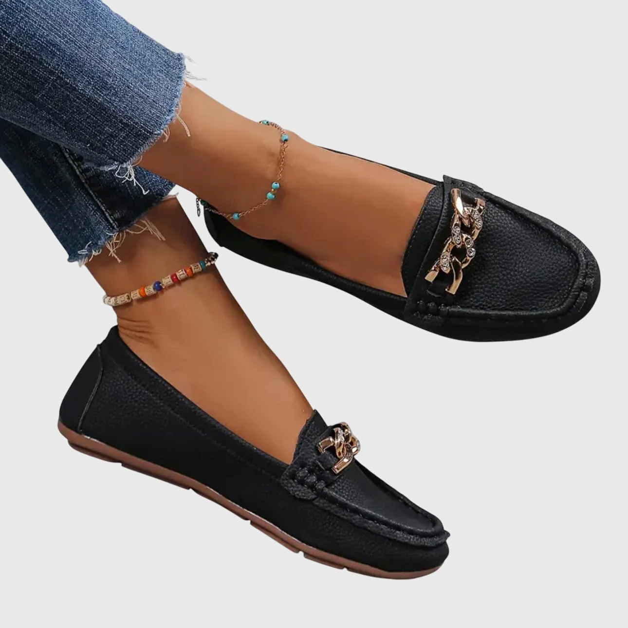 Harlow | Women's Casual Slip-On Flat Loafers with Gold Chain Detail - Image 2