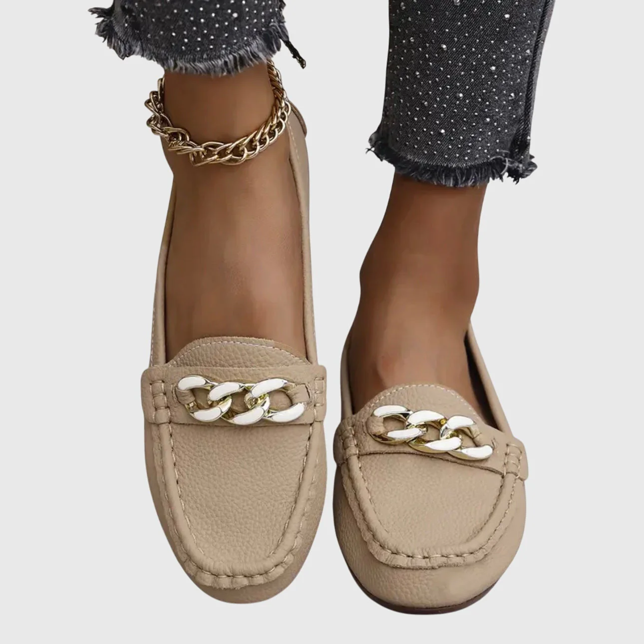 Harlow | Women's Casual Slip-On Flat Loafers with Gold Chain Detail - Image 3