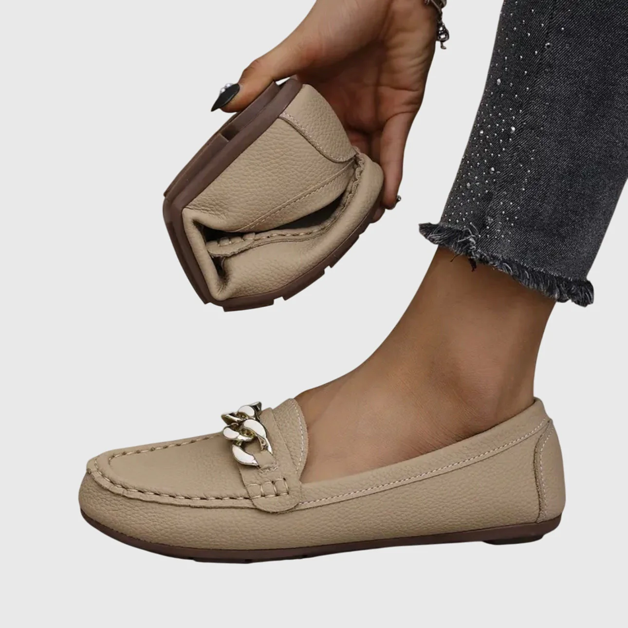 Harlow | Women's Casual Slip-On Flat Loafers with Gold Chain Detail - Image 5
