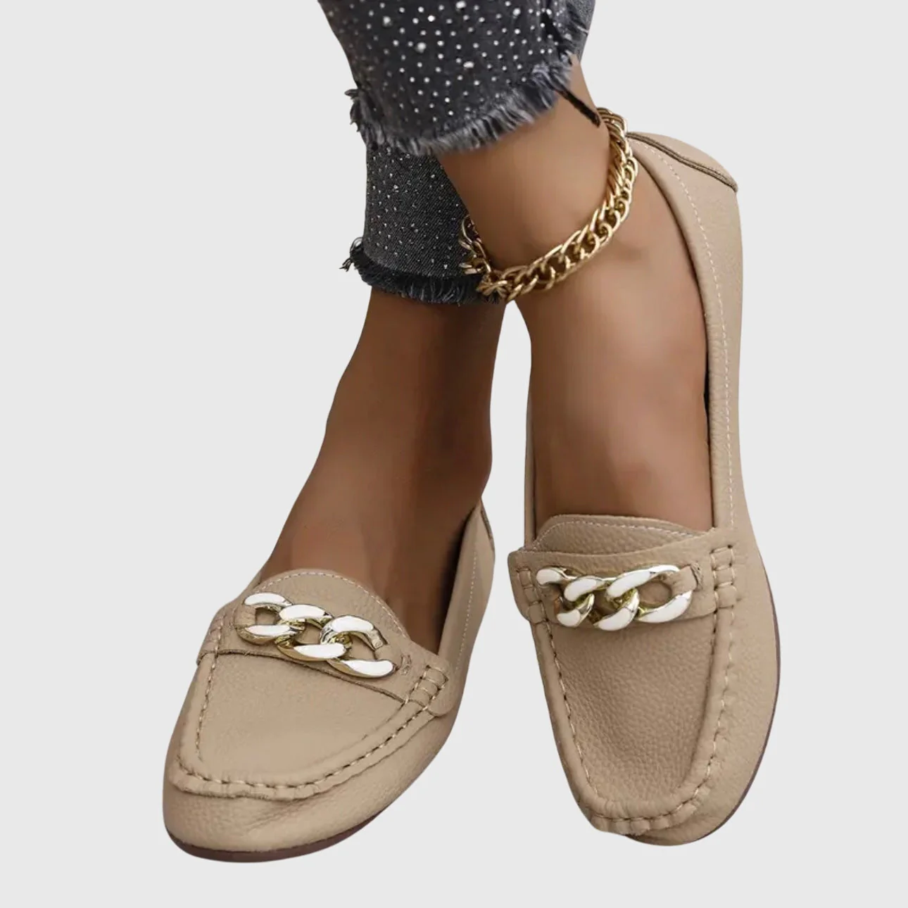 Harlow | Women's Casual Slip-On Flat Loafers with Gold Chain Detail - Image 6