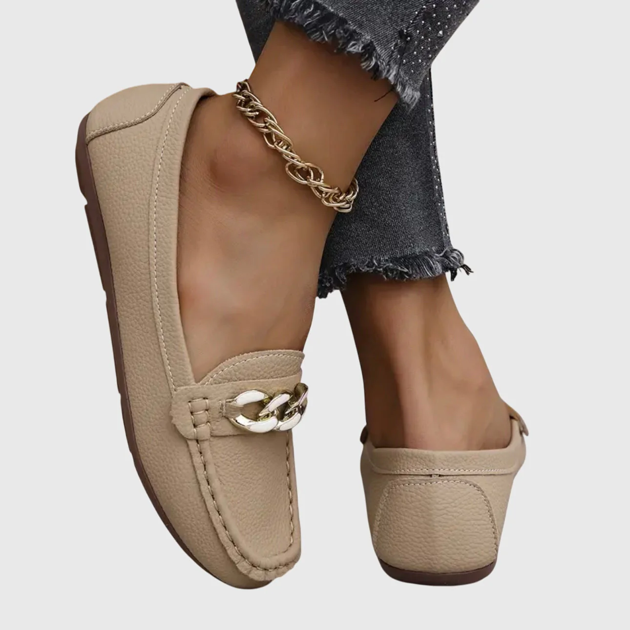 Harlow | Women's Casual Slip-On Flat Loafers with Gold Chain Detail - Image 7
