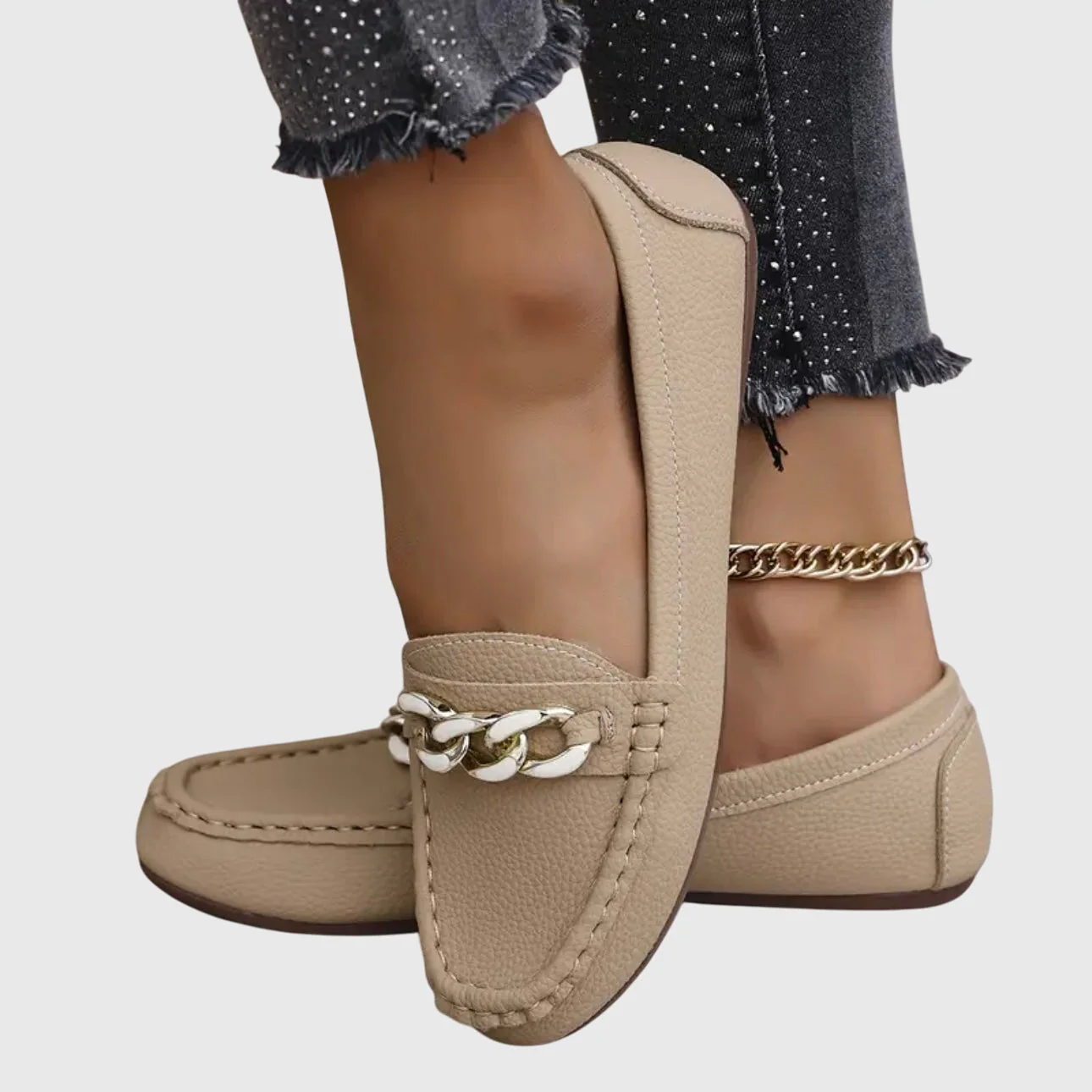 Harlow | Women's Casual Slip-On Flat Loafers with Gold Chain Detail - Image 8
