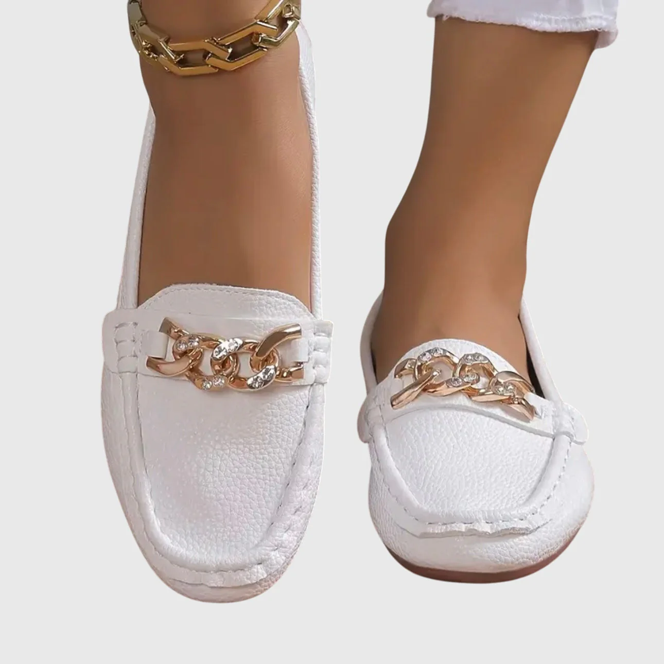 Harlow | Women's Casual Slip-On Flat Loafers with Gold Chain Detail - Image 9