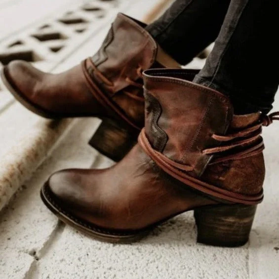 Harlow | Women's Western Ankle Boots Block Heel Lace-Up Booties - Image 3
