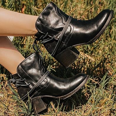 Harlow | Women's Western Ankle Boots Block Heel Lace-Up Booties - Image 4