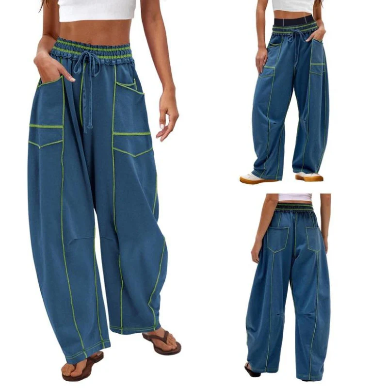 Harlow | Women's Wide Leg Cargo Pants High Waist Drawstring - Image 6