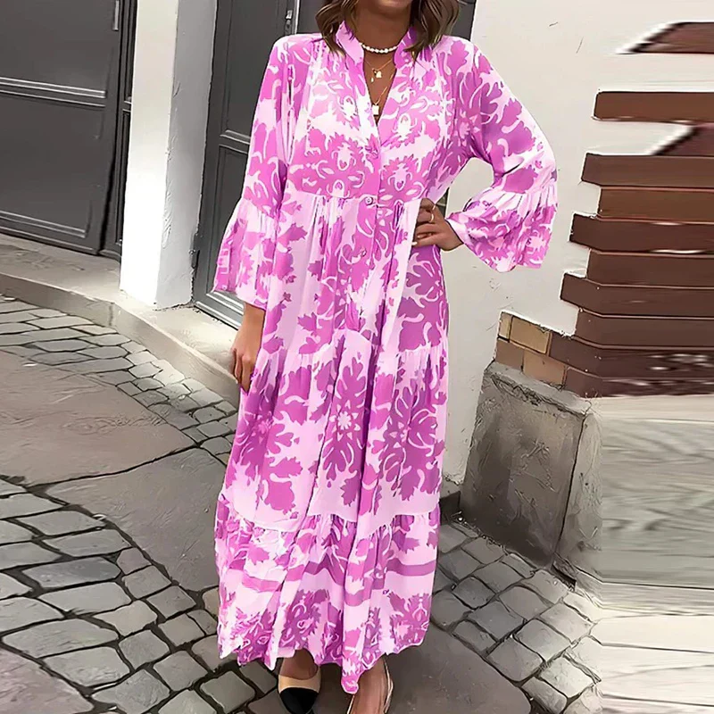 Harmony | Women's Boho Flowy Printed Draped Maxi Dress Casual - Image 4