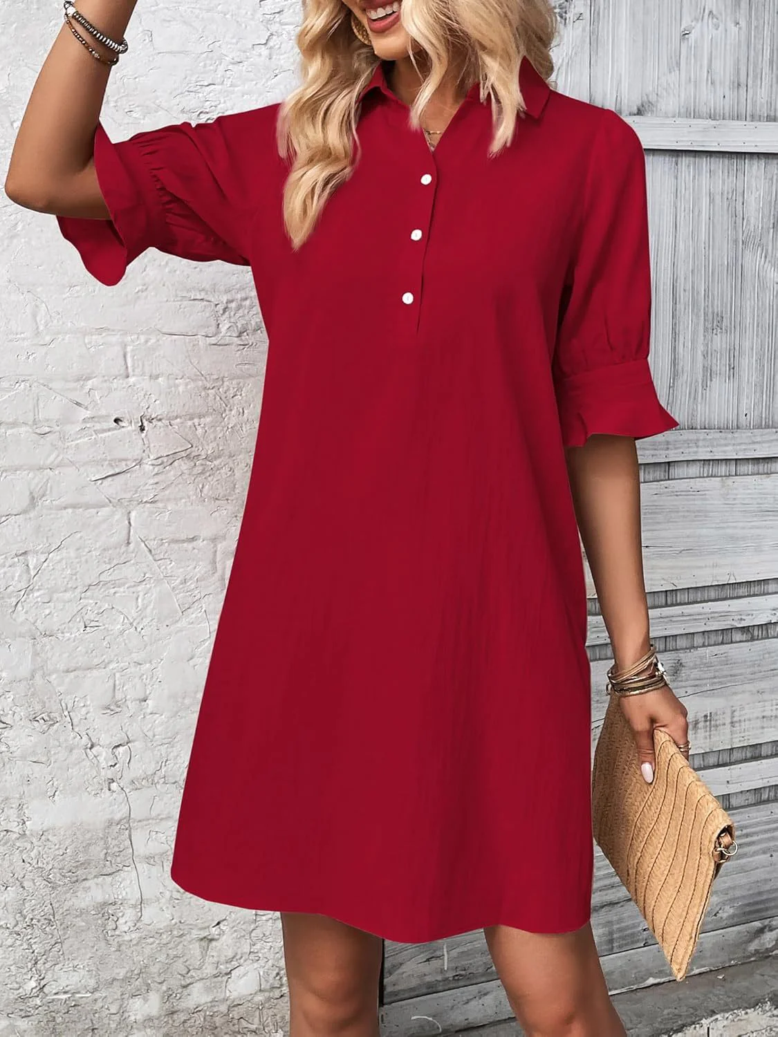 Harper | Women's Button-Down Shirt Dress 3/4 Sleeve Knee Length - Image 10