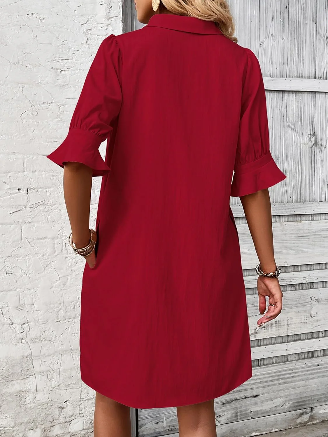 Harper | Women's Button-Down Shirt Dress 3/4 Sleeve Knee Length - Image 11