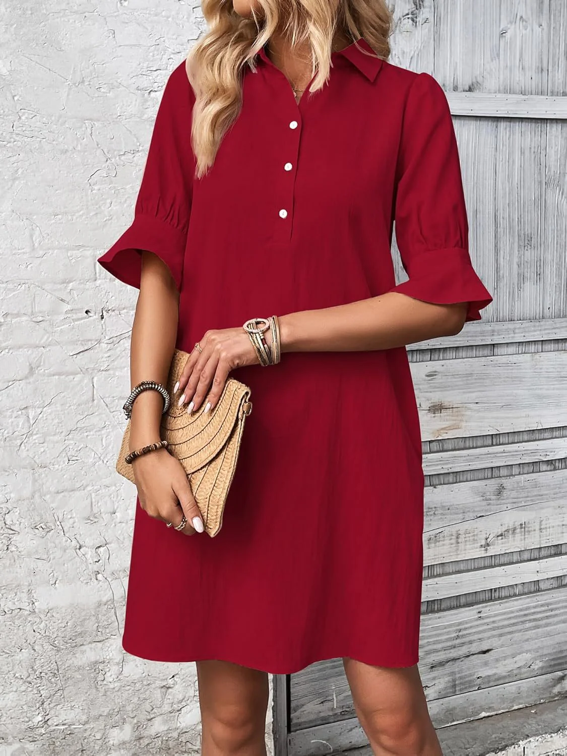 Harper | Women's Button-Down Shirt Dress 3/4 Sleeve Knee Length - Image 2