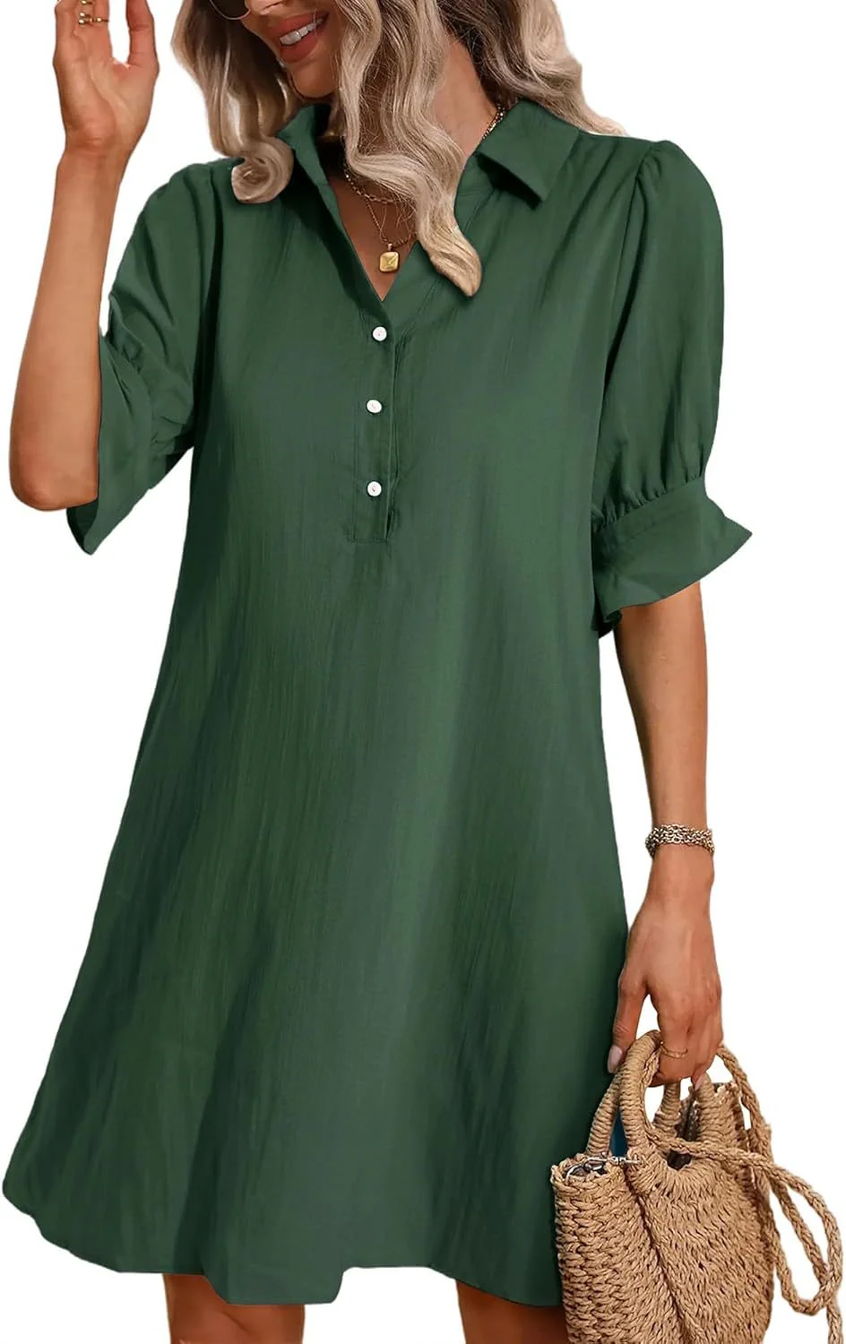 Harper | Women's Button-Down Shirt Dress 3/4 Sleeve Knee Length - Image 4
