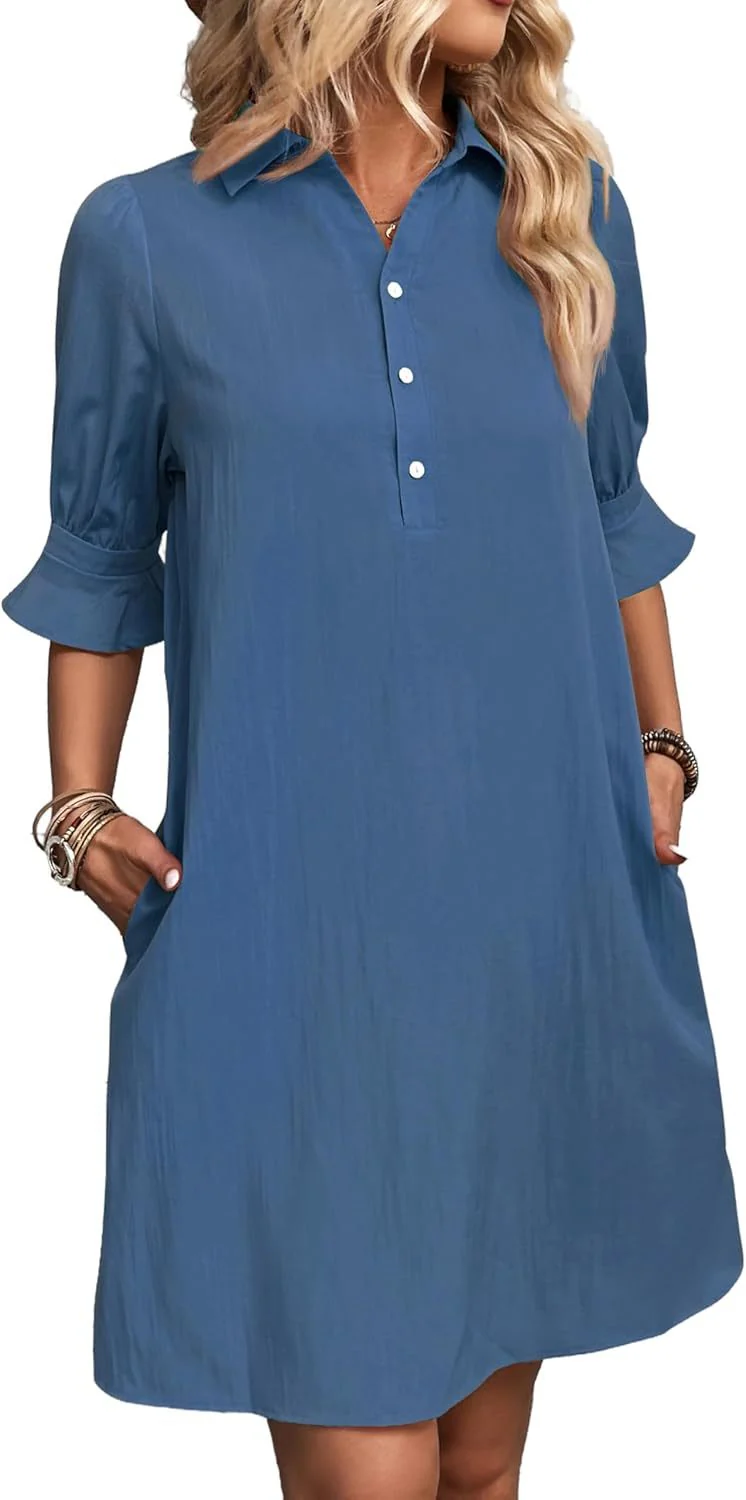 Harper | Women's Button-Down Shirt Dress 3/4 Sleeve Knee Length - Image 6