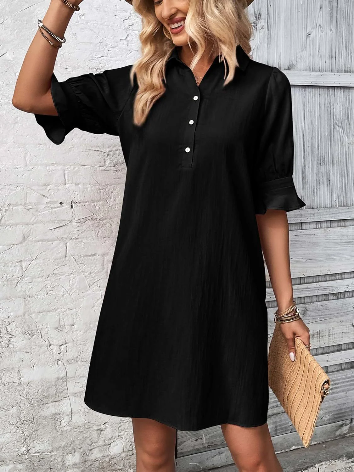 Harper | Women's Button-Down Shirt Dress 3/4 Sleeve Knee Length - Image 7