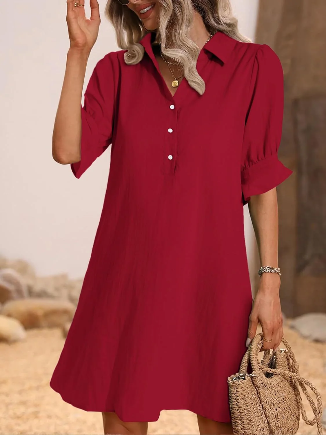 Harper | Women's Button-Down Shirt Dress 3/4 Sleeve Knee Length - Image 8