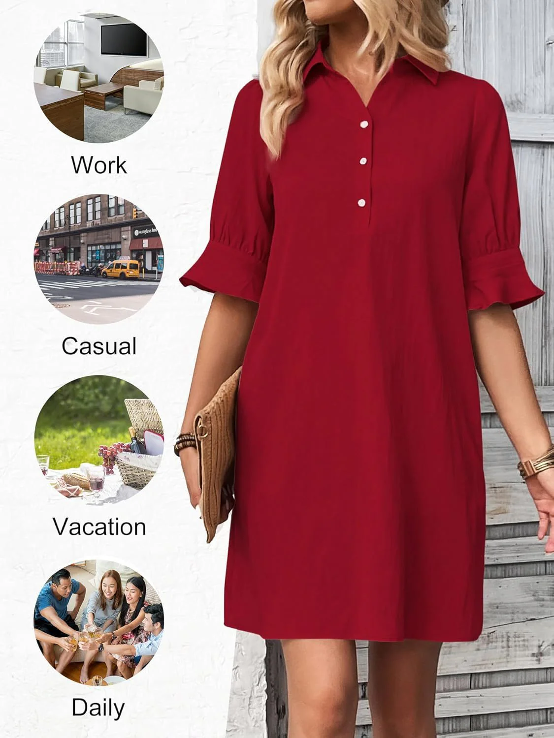 Harper | Women's Button-Down Shirt Dress 3/4 Sleeve Knee Length - Image 9