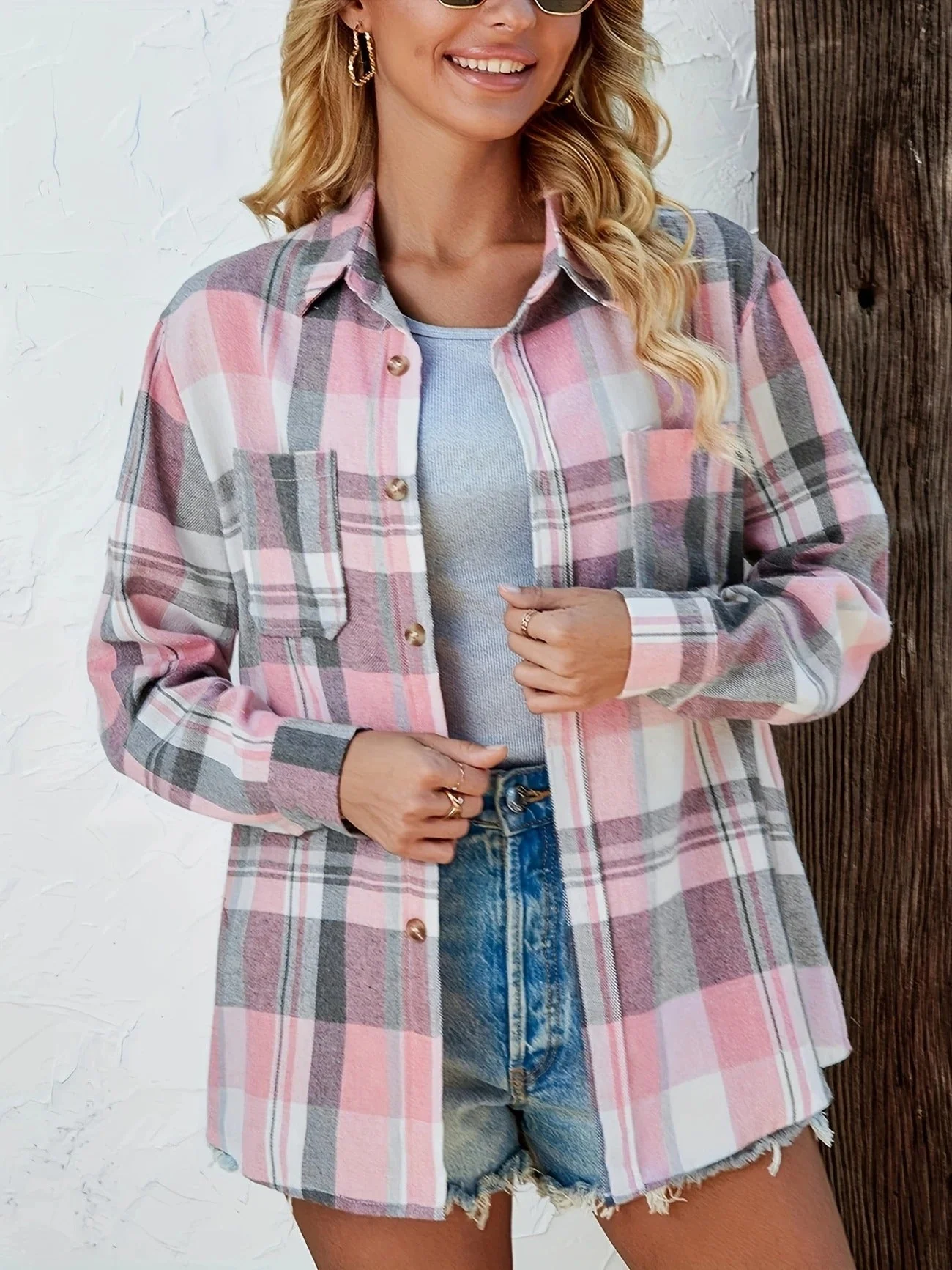 Harper | Women's Oversized Plaid Flannel Button-Down Shirt - Image 3