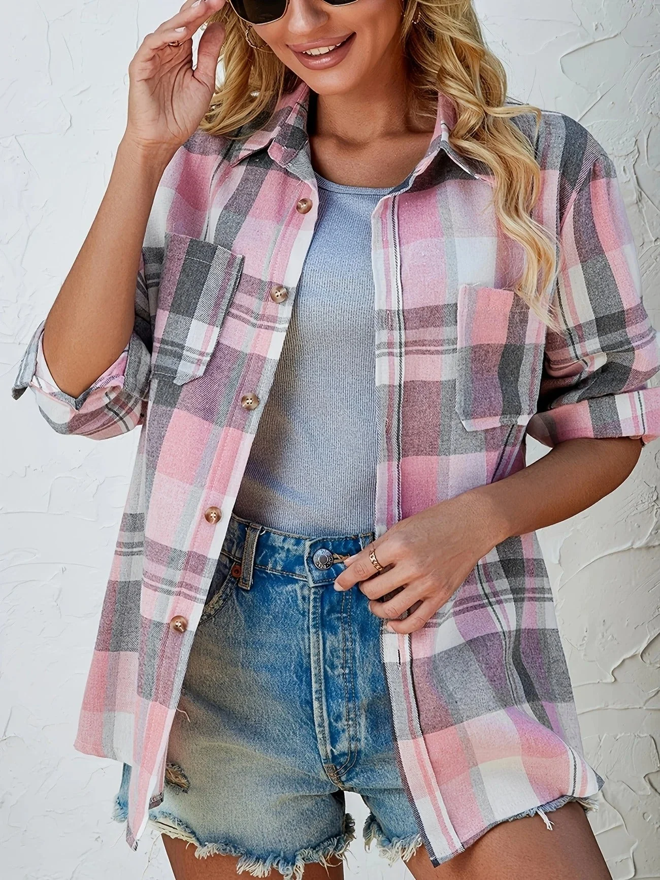 Harper | Women's Oversized Plaid Flannel Button-Down Shirt - Image 4