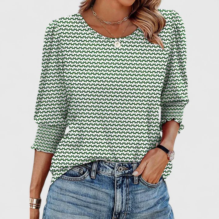 Harper | Women's Smocked Cuff 3/4 Sleeve Crew Neck Top - Image 4