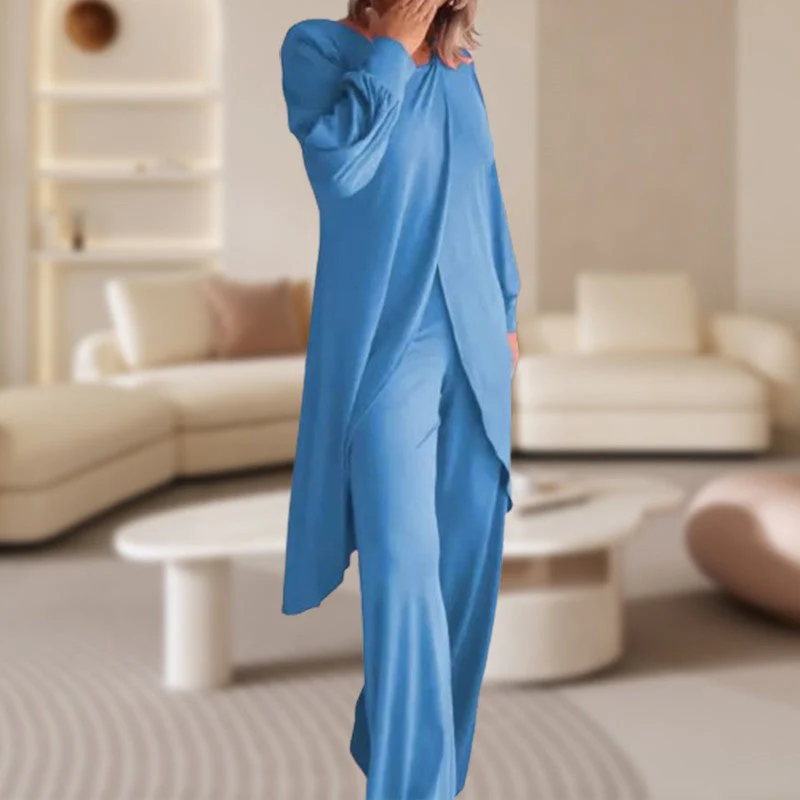Haven | Women's Two Piece Set Long Sleeve Tunic Top Wide Leg Pants - Image 3