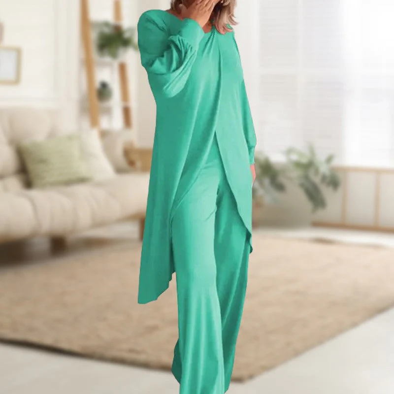 Haven | Women's Two Piece Set Long Sleeve Tunic Top Wide Leg Pants - Image 4
