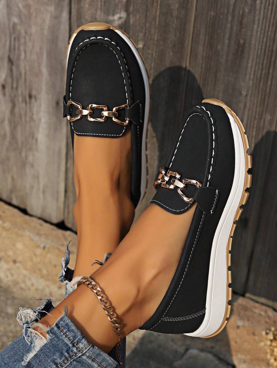 Hazzie | Women's Chain Bit Slip-On Loafers Casual Flat Shoes - Image 9