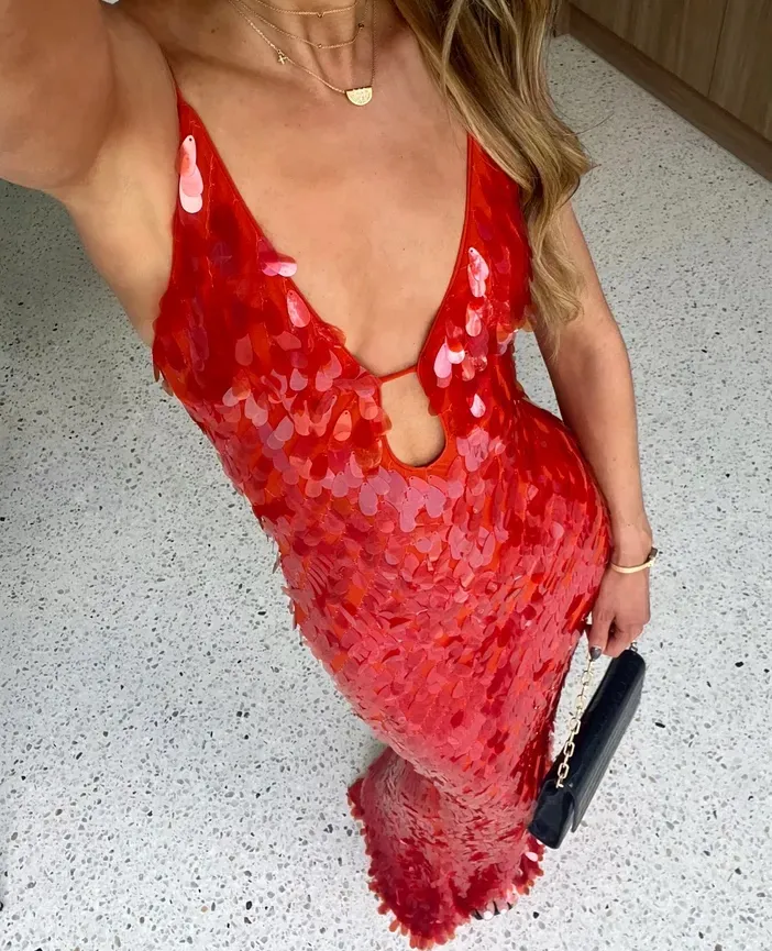 Holly | Women's Wedding Guest Sequin Backless Dress - Image 3