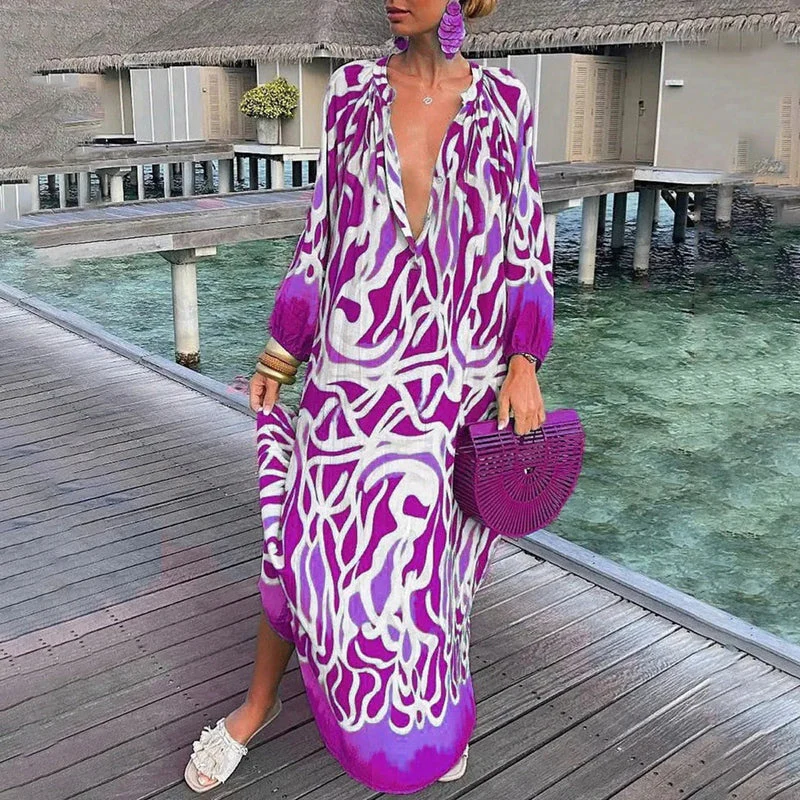 Hope | Women's Flowy Loose Fit Abstract Print Draped Beach Cover Up - Image 3