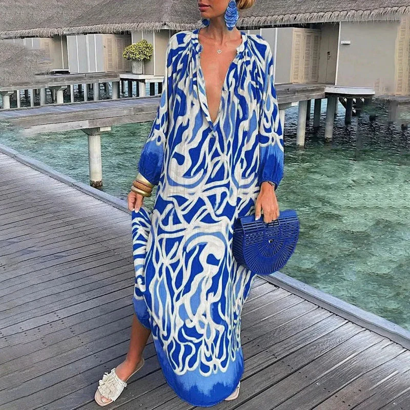 Hope | Women's Flowy Loose Fit Abstract Print Draped Beach Cover Up - Image 4