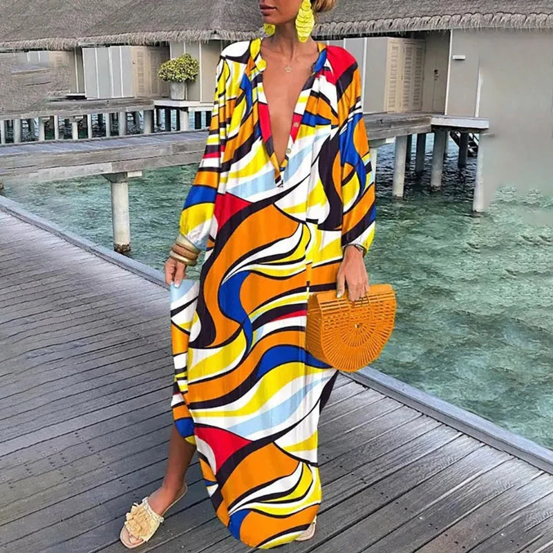 Hope | Women's Flowy Loose Fit Abstract Print Draped Beach Cover Up - Image 5