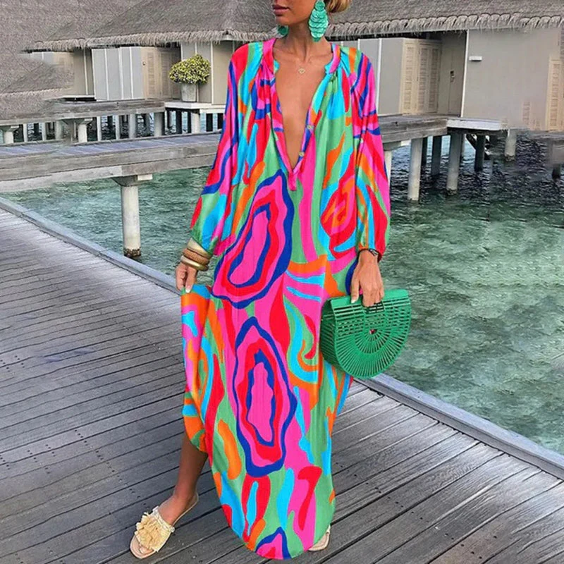 Hope | Women's Flowy Loose Fit Abstract Print Draped Beach Cover Up - Image 6