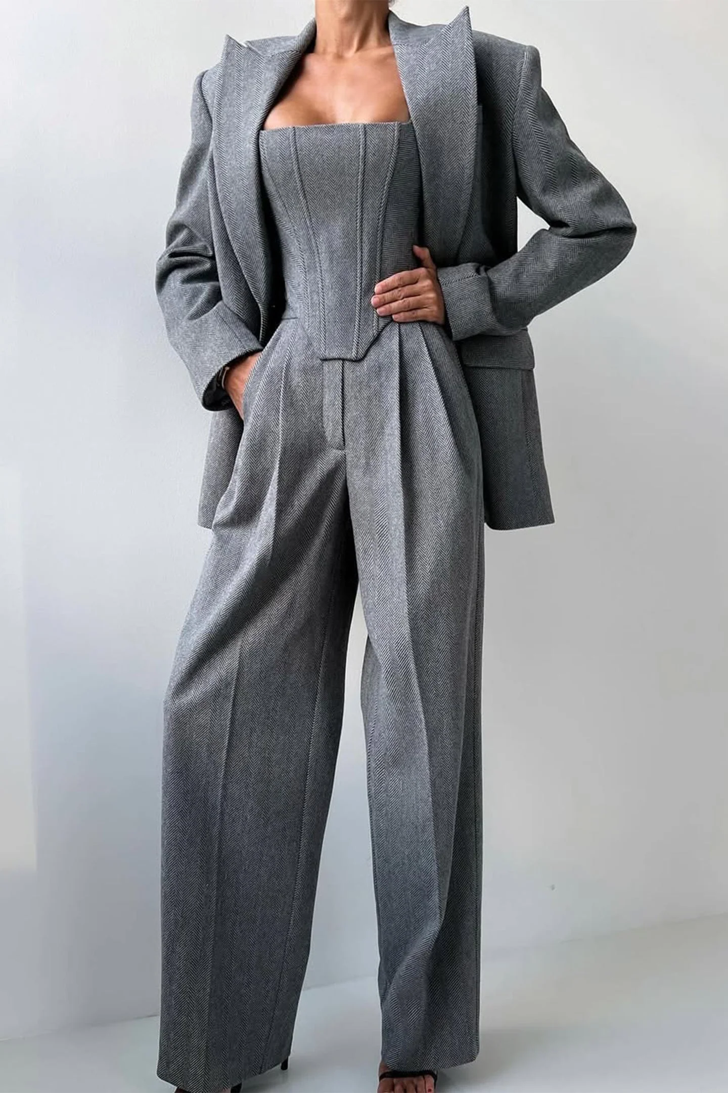 Imogen | Women's Herringbone Three Piece Suit Set - Image 2