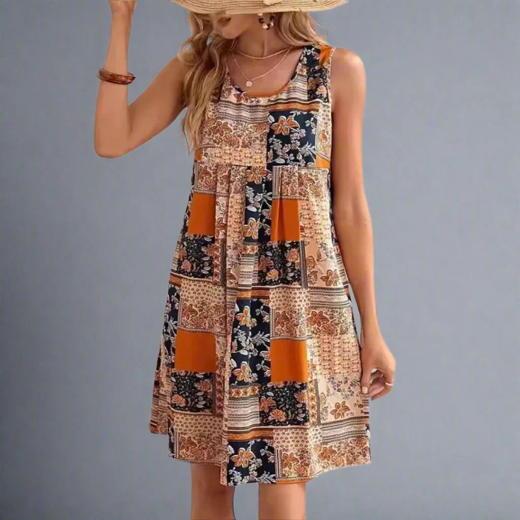 Indie | Women's Boho Patchwork Print Sleeveless Mini Dress - Image 2