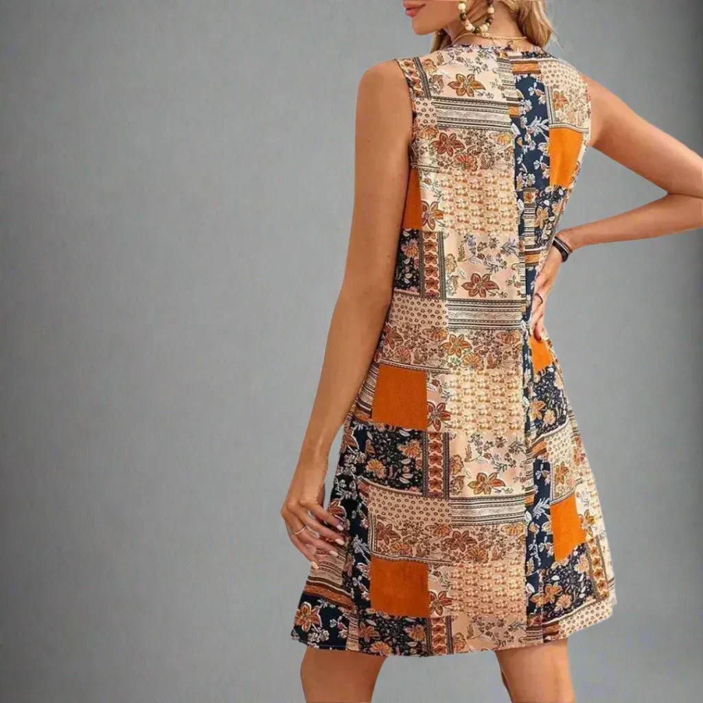 Indie | Women's Boho Patchwork Print Sleeveless Mini Dress - Image 3