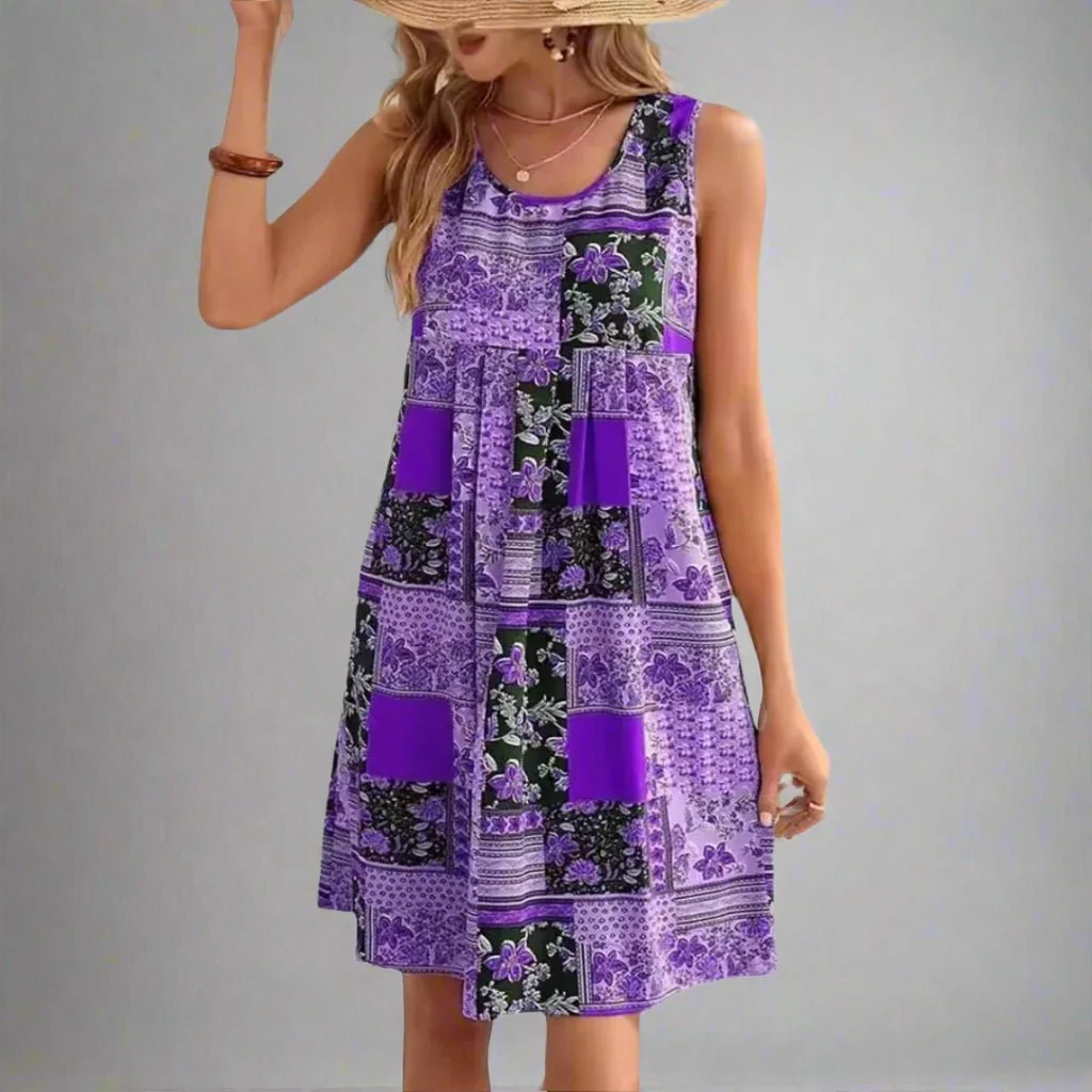 Indie | Women's Boho Patchwork Print Sleeveless Mini Dress - Image 6